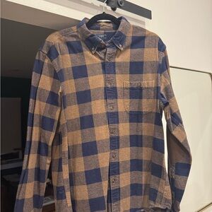 J. Crew Navy and Tan Checkered Shirt
